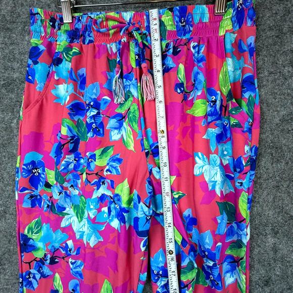 Tommy Bahama Jogger Pants Womens Small Pink Blue Hawaiian Resort Vacation Flowy - Picture 6 of 7